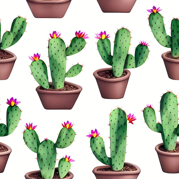 Cactus Seamless Repeat Pattern for kids designs cacti plants fabric print surface design packing cute Generative AI