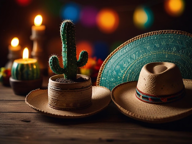 a cactus that has a hat on it