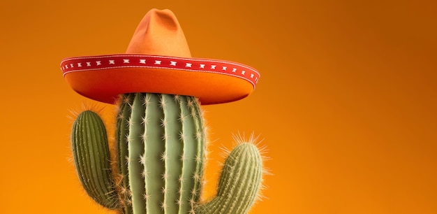 Cactus wearing a mexican sombrero hat cinco de mayo celebration background generative ai