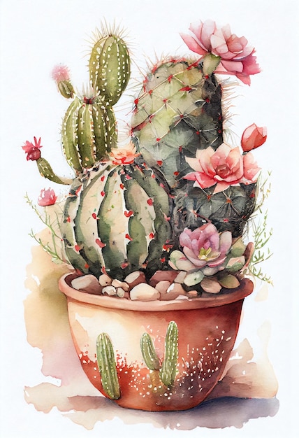 Cactus with flowers on a pot