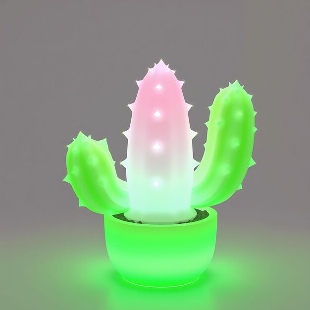 Photo a cactus with a green base and pink and green lights