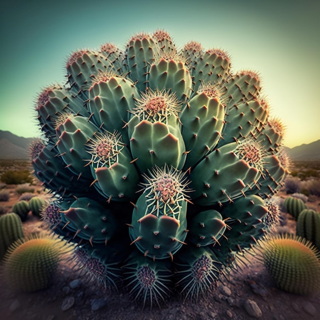 A cactus with a green cap on it