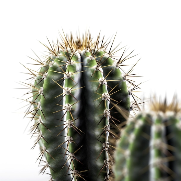 A cactus with sharp spikes is shown with a white background.