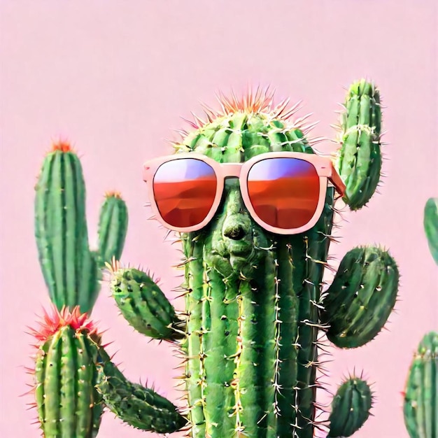 Photo a cactus with sunglasses and red sunglasses on it