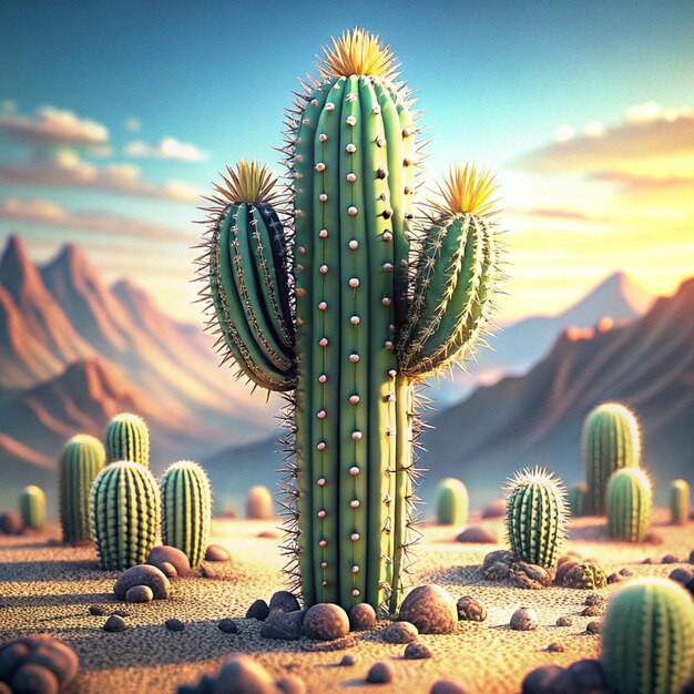 Photo a cactus with a sunset in the background