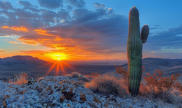 a cactus with a sunset in the background