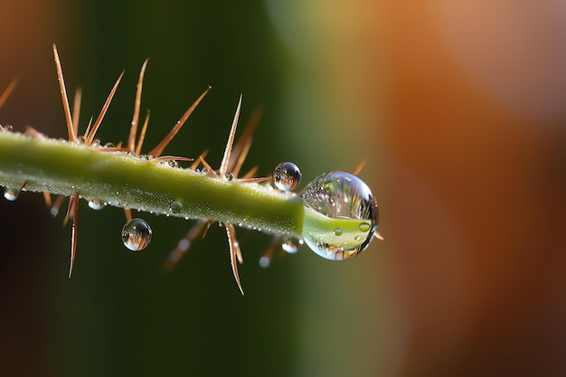 A cactus with a water droplet on it