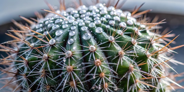 Photo a cactus with water drops on it and a green plant with water drops