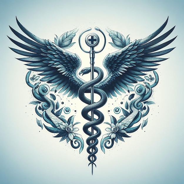 Caduceus symbol made using bird wings and poisonous snakes healthcare conceptual