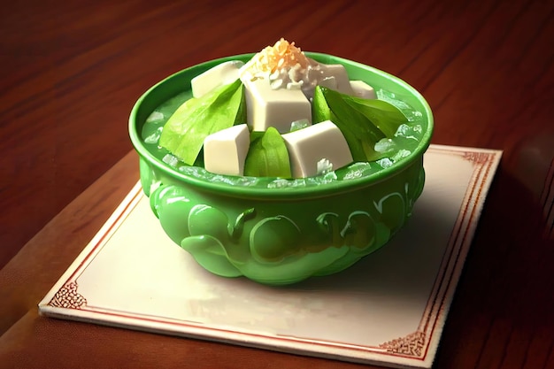 Caesar salad healthy lunch bowl with sauce in cups on wooden table background Buko Pandan Salad Generative Ai