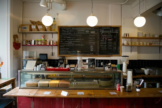 Cafe Counter With Menu and Display Case