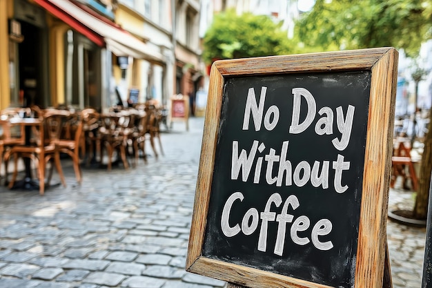 Photo cafe signboard with coffee message outdoors