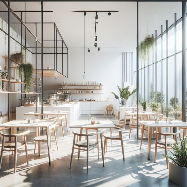 A cafe with a modern and minimalist design