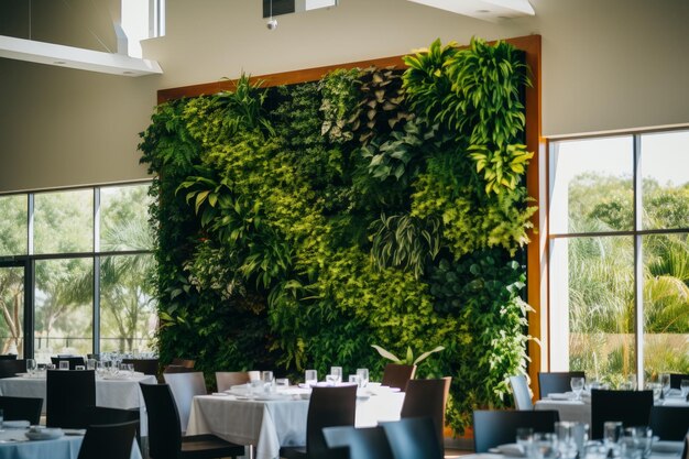 Cafe with serene natureinspired ambiance lush living wall and ecofriendly vertical garden