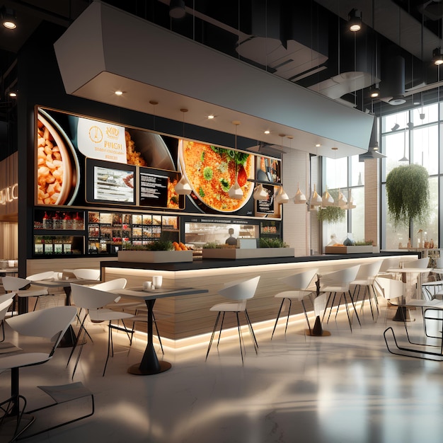 a cafeteria interior design view expose branding large