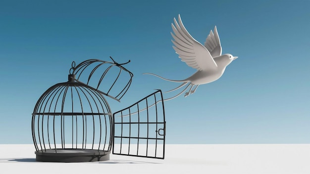 Photo cage bird freedom free escape concept break open conceptual prison birdcage peace door