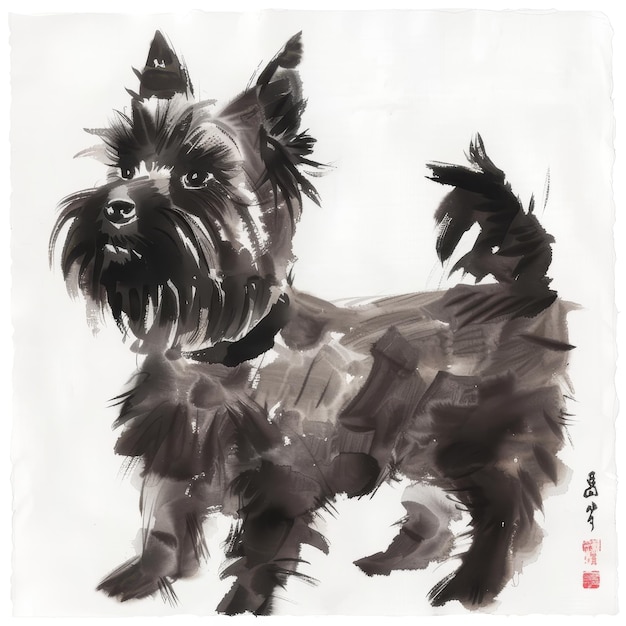 Cairn Terrier dog as a chinese ink painting full body isolated on white background Job ID 56de83ac4eb04fa78110580cc758a62a