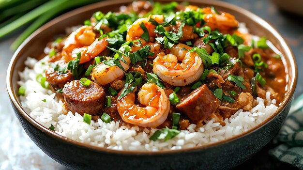 Photo cajun gumbo recipe with shrimp chicken and andouille sausage