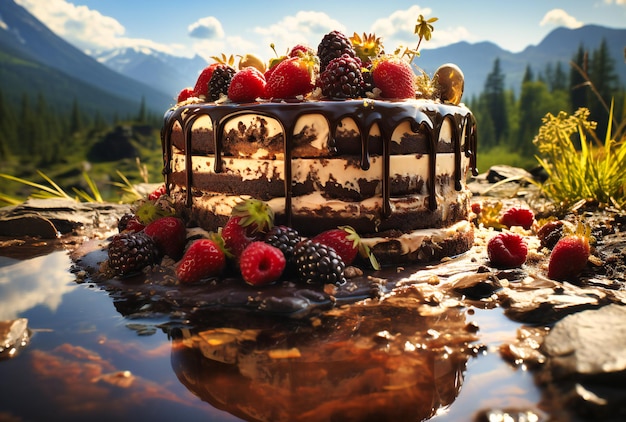 A cake filled with different berries