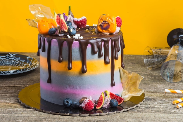 Cake halloween of chocolate and fruits