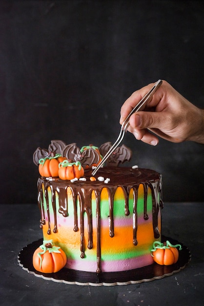 Cake for halloween with chocolate