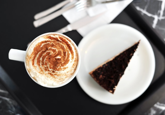 Cake and latte coffee