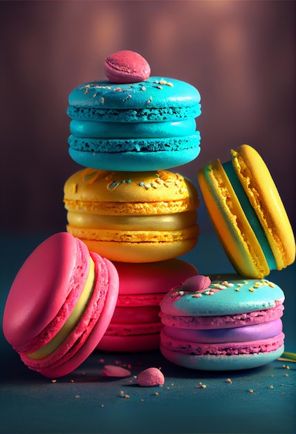 Cake macaron or macaroon sweet and colorful dessert AI Generated