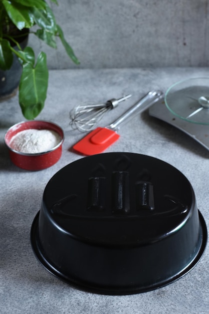 cake pan on white background, copy space. Cake cup, metal mold, bakeware.