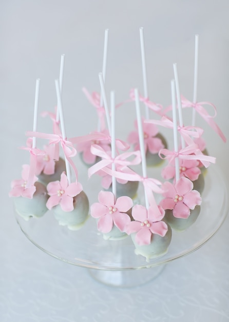 Cake pops on glass