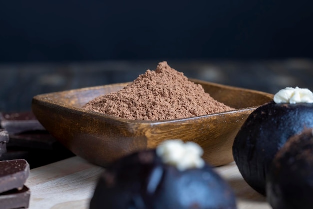 Cake potato made of cocoa and sugar with butter