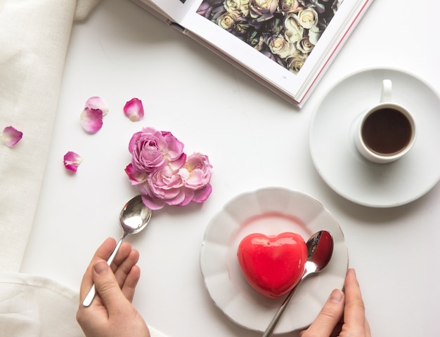 Cake in the shape of heart on Valentines Day