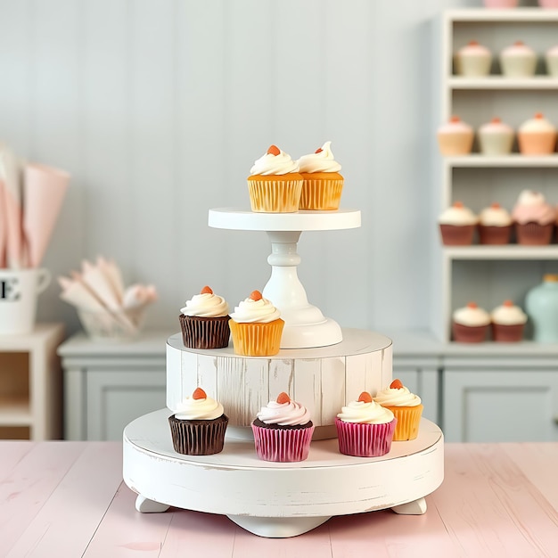 Photo a cake stand with cupcakes on it and a cake stand with cupcakes on it