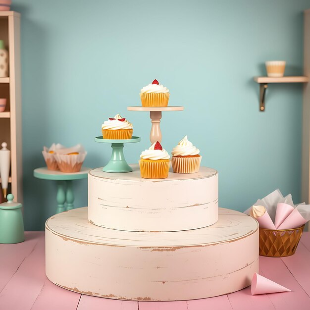 Photo a cake stand with cupcakes on it and a cupcake on the top