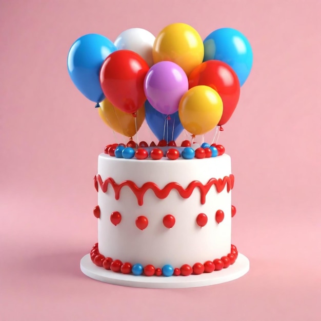 a cake with balloons and a cake with a cake on it