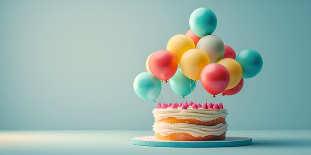 Photo a cake with balloons on it and a cake with the words birthday on the top