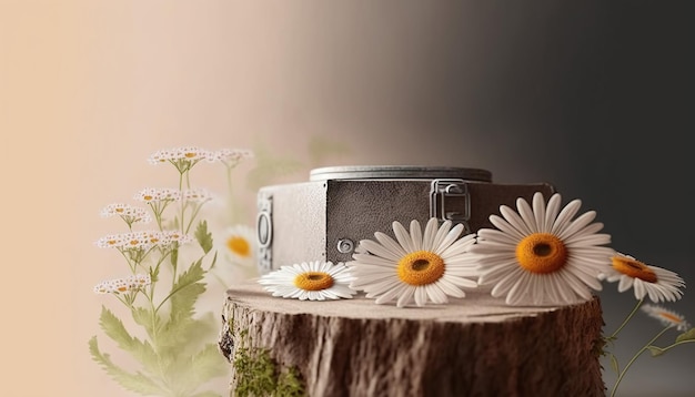 A cake with a belt on it and flowers on the table.