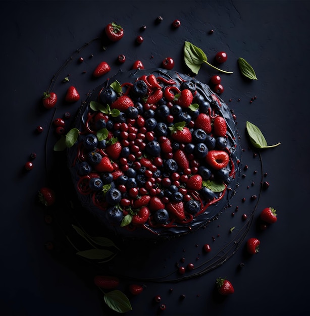 Cake with berries and flowers generative ai