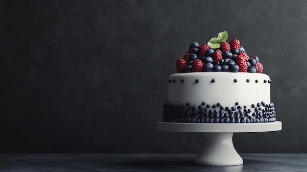 a cake with berries on it and a cake with a black background