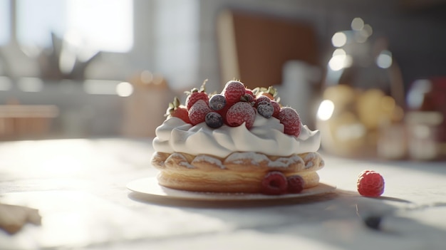 A cake with berries on it