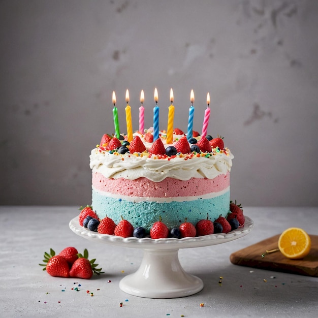 a cake with blue pink and white colors with the number 5 on it