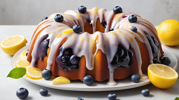 a cake with blueberries and cream on it is on a plate