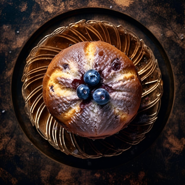 A cake with blueberries on it on a plate