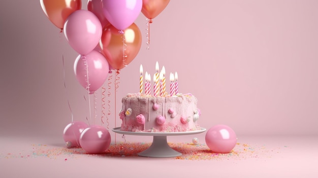 A cake with a bunch of balloons and the words birthday on it