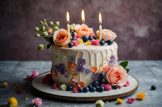 Photo a cake with a candle that says  birthday  on it