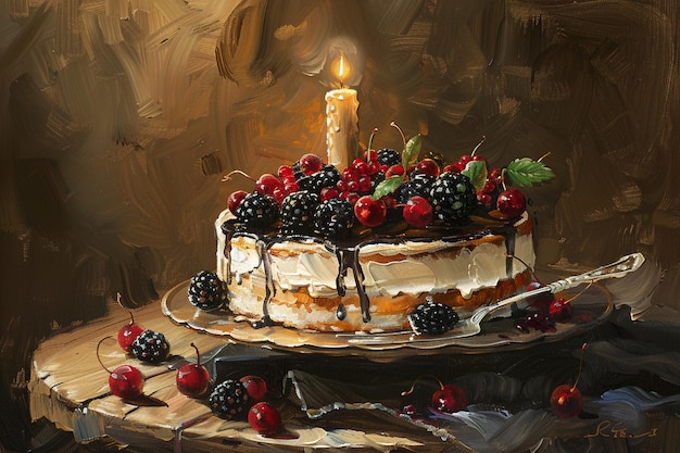 a cake with a candle that says blackberries on it