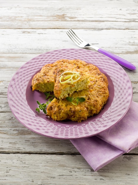 Cake with carrots and leek vegetarian food