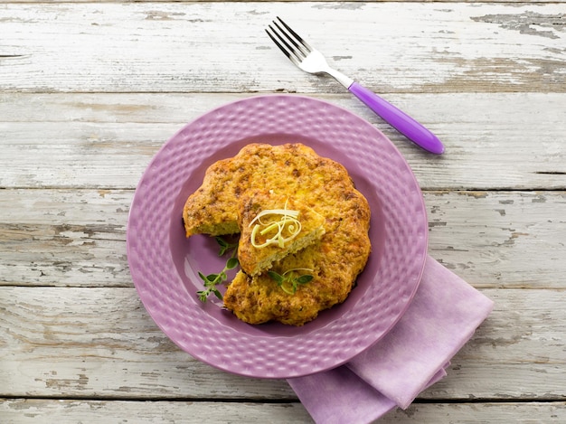 Cake with carrots and leek vegetarian food