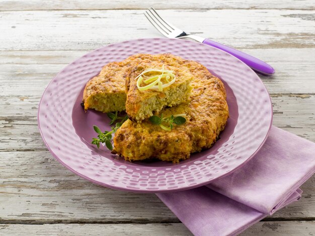 Cake with carrots and leek vegetarian food