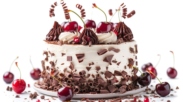 Photo a cake with cherries and cherries on it