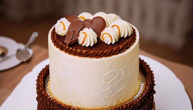 A cake with chocolate and white icing and a chocolate cake with chocolate and white icing.